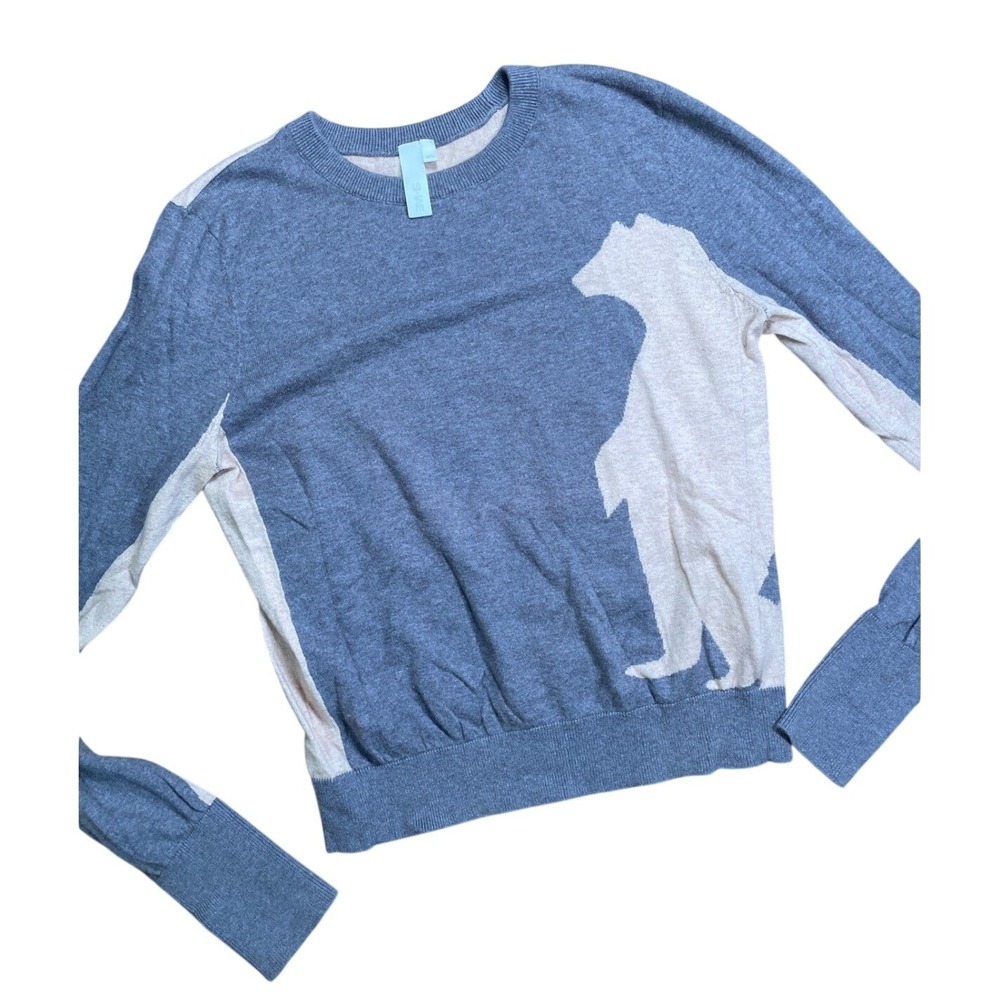 Cute Bear Graphic Crewneck Cashmere Sweater‎ Gray Pink Cozy Casual Pullover Top
